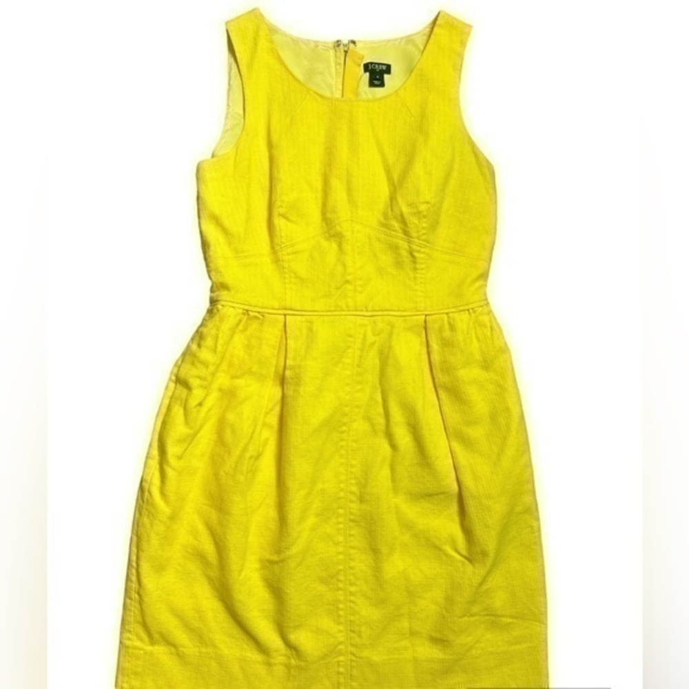 J. Crew Womens Yellow Sleeveless Basket Weave Cotton Dress Size 4